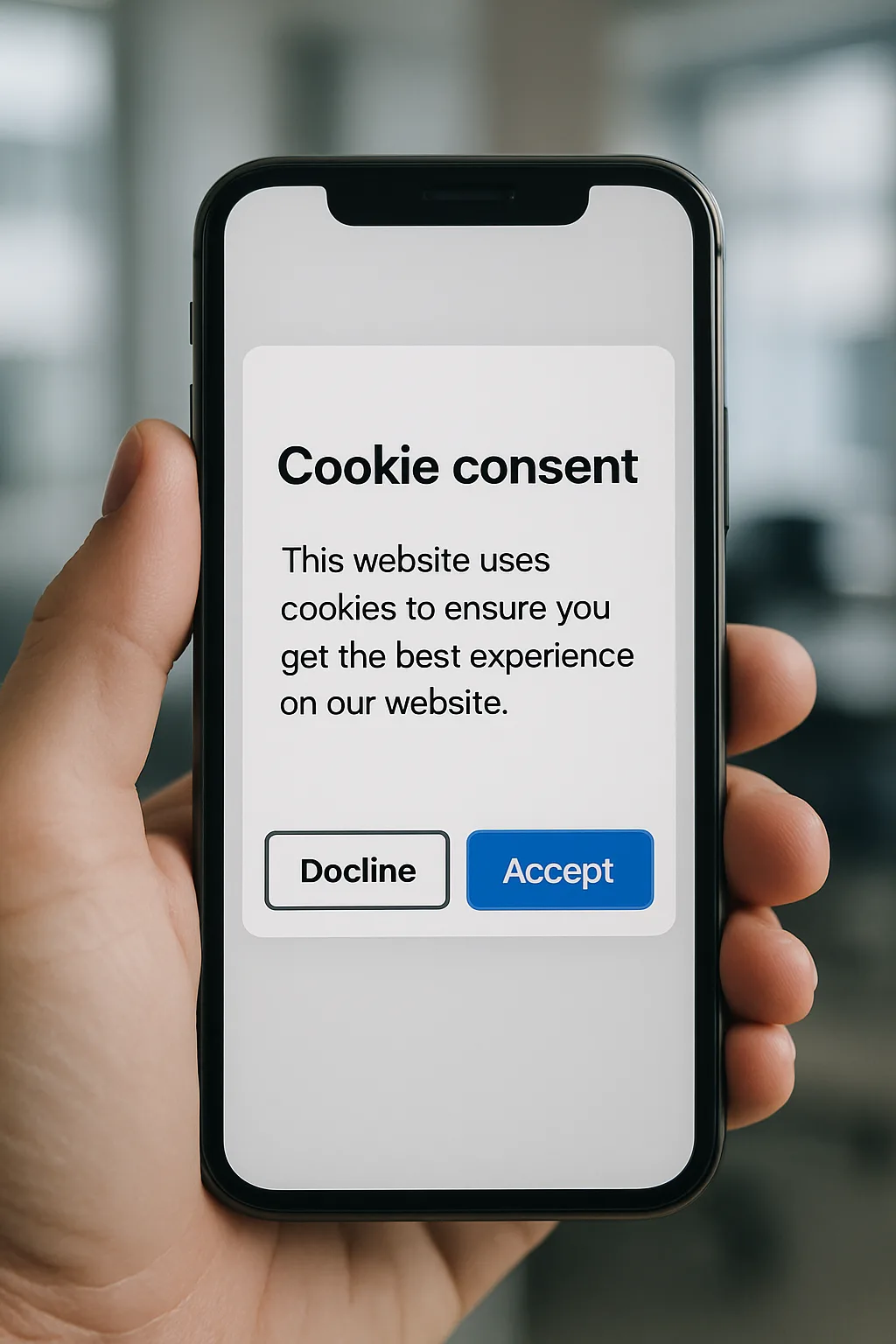 Bandeau de consentement cookies CMP sur smartphone pour la conformité RGPD et analytics